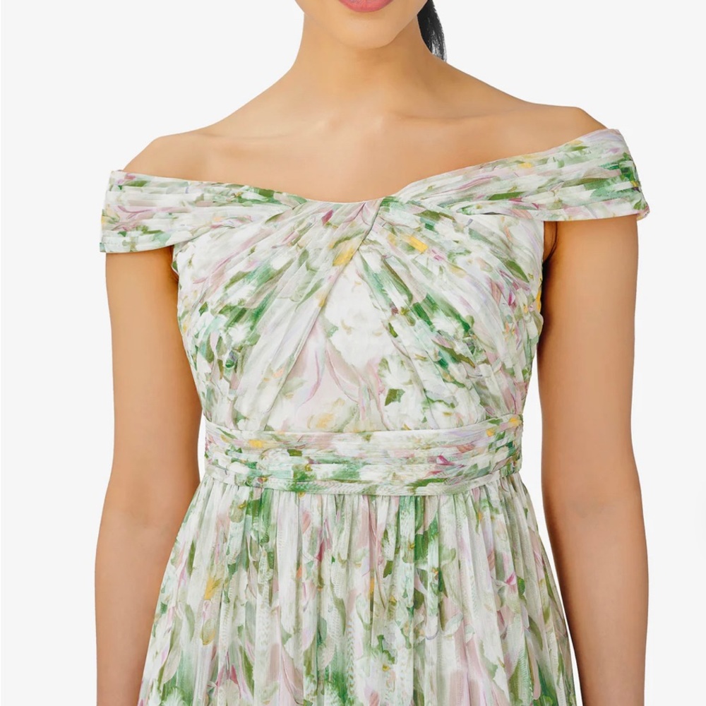 Adrianna papell floral green chiffon off shoulder dress - Picture 3 of 4